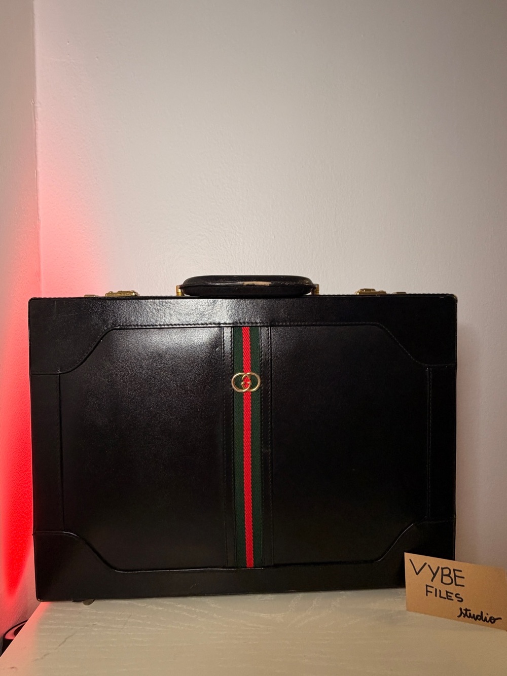 1970 RARE VINTAGE Gucci Black Leather Hard Briefcase collectors piece